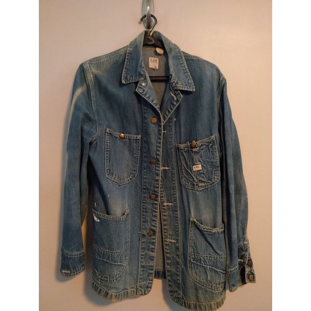 Vintage 60s Lee Work Wear SANFORDIZED Long Denim Union Made Chore Jacket USA Men